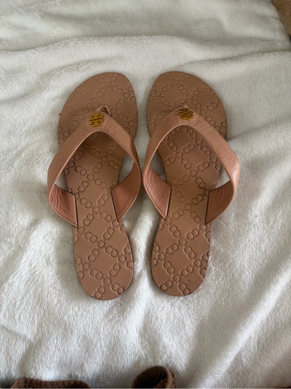 Tory Burch Blush Leather Logo Flip Flop Sandals